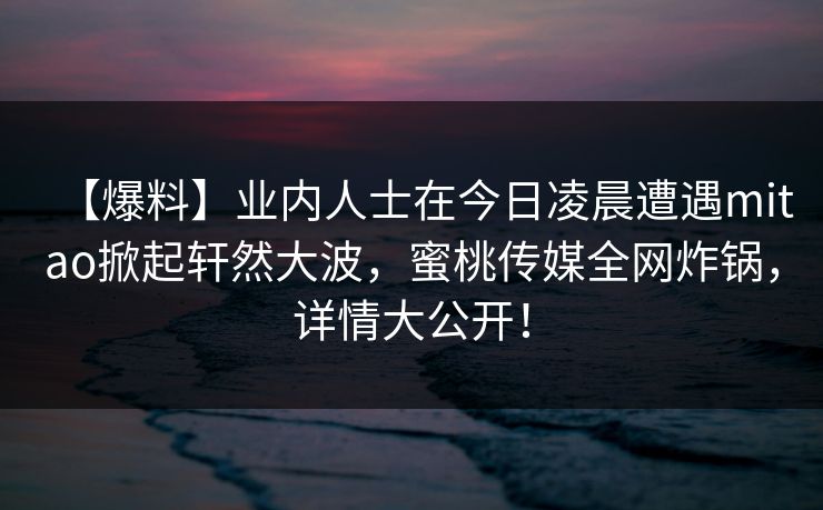 【爆料】业内人士在今日凌晨遭遇mitao掀起轩然大波,蜜桃传媒全网炸锅,详情大公开! 【爆料】业内人士在今日凌晨遭遇mitao掀起轩然大波,蜜桃传媒全网炸锅,详情大公开!