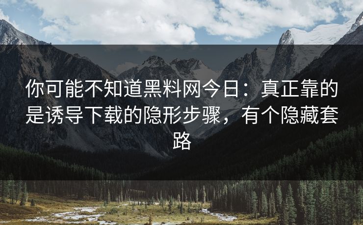 你可能不知道黑料网今日：真正靠的是诱导下载的隐形步骤，有个隐藏套路