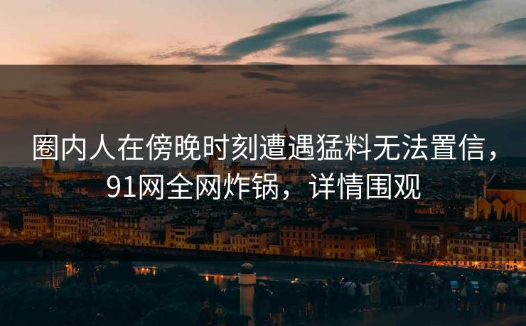 圈内人在傍晚时刻遭遇猛料无法置信，91网全网炸锅，详情围观